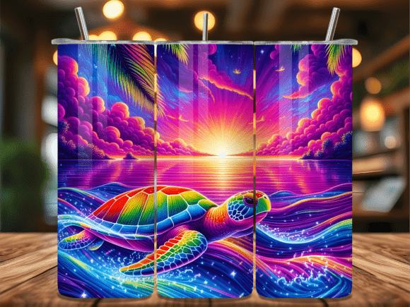 Download Neon Rainbow Sea Turtle Tumbler Wrap - Sea turtle Collection