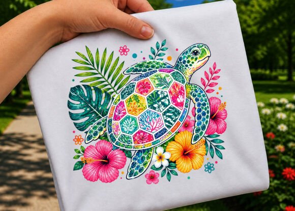 Download Floral Sea Turtle Colorful Topical PNG - Sea turtle Collection