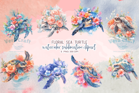 Download Watercolor Floral Sea Turtle Sublimation - Sea turtle Collection