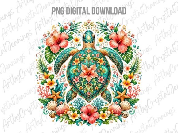 Download Tropical Floral Sea Turtle Floral PNG - Sea turtle Collection