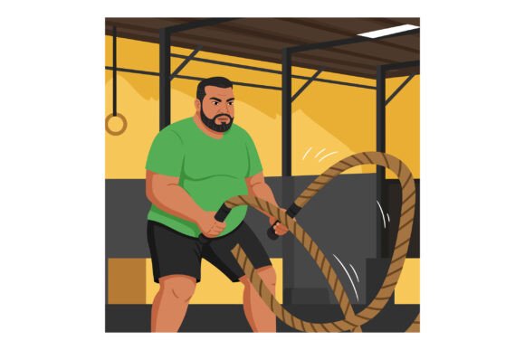 Download Man Exercising with Battle Ropes in Gym - Premium Resources