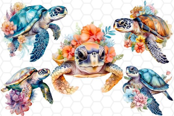 Download Watercolor Floral Sea Turtle Clipart PNG - Sea turtle Collection