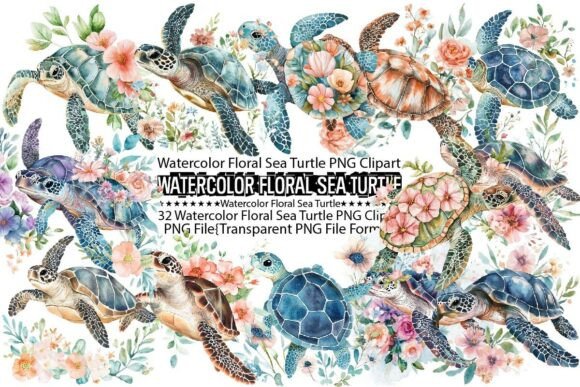 Download Watercolor Floral Sea Turtle Sublimation - Sea turtle Collection