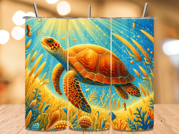 Download Golden Sea Turtle Swimming Tumbler Wrap - Sea turtle Collection