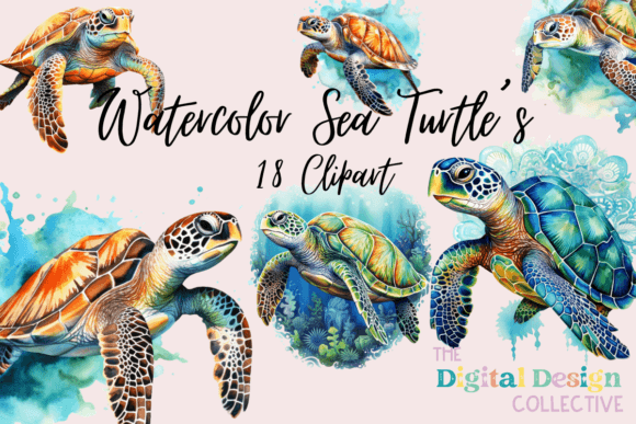 Download Watercolor Sea Turtle Clipart Bundle - Sea turtle Collection
