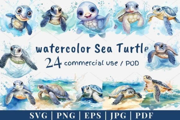 Download 24 Watercolor Sea Turtle Vector, SVG 988 - Sea turtle Collection