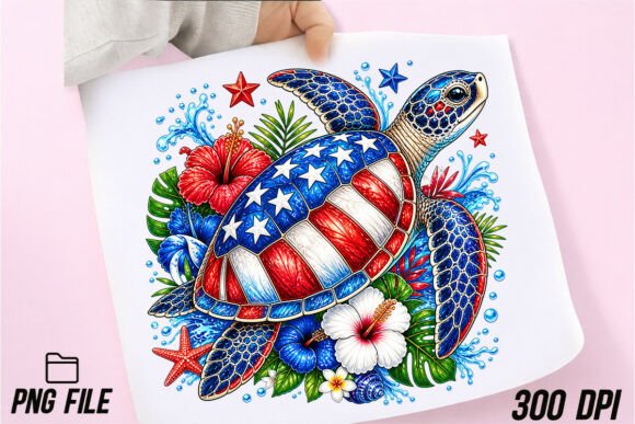 Download Colorful Sea Turtle Tropical Patriotic - Sea turtle Collection