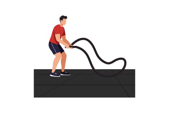 Download Man Exercising with Battle Ropes in Gym - Premium Resources